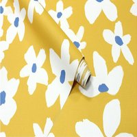 Yellow White Blue Floral Peel and Stick Wallpaper Removable Self Adhesive Textured Contact Paper for Bedroom Bathroom Home Decor
