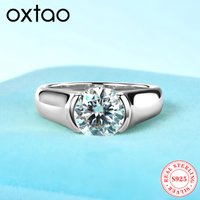 OXTAO D VVS1 8mm 2ct Moissanite Diamond Solitiare Rings Female Jewelry Real S925 Silver Engagement Wedding Band Bezel Setting