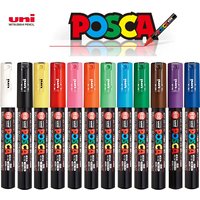 UNI POSCA Marker Pen 12 Color Acrylic Plumones Rotuladores PC-1M,3M,5M POP Poster Pen Fabric Paint Markers Art Painting 1PC