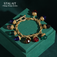 Vintage Luxury Multicolor Crystal Chain Bracelet - 18K Gold Plated Adjustable Women's Jewelry Gift