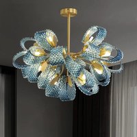 Modern Blue Glass Led Pendant Lamp Copper Designer Hanging Chandeliers for Living Room Bar Bedroom Suspension lustre Lights