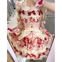 Sweet Strawberry Pink Lolita JSK Strap Dress Doll Cute Retro Girly Style Plus Size Women's Dress