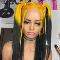 High Quality Top Sale New Product Transparent Lace Front Wig Black And Yellow Color Human Hair Wigs Wear And Go For Women