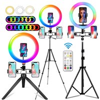 10 Inch RGB Ring Light With Remote LED Photographic Ring Light Bluetooth Selfie Tripod With 3 Phone holder Stand for Tik Tok