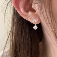 PANJBJ 925 Sterling Silver Bowknot Pearl Earrings For Women Design Sweet Simplicity Jewelry Party Gift Dropshipping