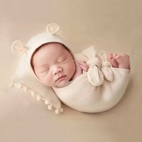 Ylsteed Stretch Newborn Photography Wraps with Ears Hat and Pillow Set Infant Photo Shooting Props Taking Picture Idea-HD