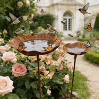 2 PCS Rural Style Metal Garden Flower Rack, Decorative Bird Bath Outdoor, Bird Feeders for Yard Lawn and Backyard Decoration