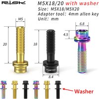 RISK 6pcs M5x18/20mm Titanium Alloy Bicycle Screws Mountain Road Bike Stem Bolts with Washer Front Fork Mounting Fixing Screws