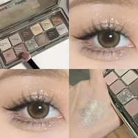 12-Color Cement Eyeshadow Palette Earth Tones Matte Pearl Glitter Waterproof Long-Lasting Korean Makeup Shiny Cold Tea Brown