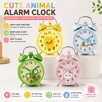 Cute Animal Alarm Clock with Night Light for Kids Silent Sweep Bell Loud Alarm Clock Bedroom Desk Decor Gift for Boys & Girls