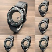 40mm NH35 Case Full Black Sub Rubber Strap Sapphire Glass Stainless Steel Seik Mod For NH34 NH35 NH36 Movement Watch Case