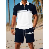 New Men's Fashionable King Print Casual Comfortable Zipper Polo Shirt and Shorts 3D Pattern Loose Shorts Summer Outdoor Set