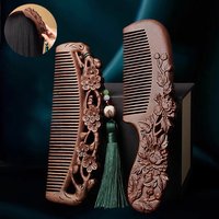 Natural Sandalwood Combs Solid Wood Exquisite Carving Comb Anti-Static Beard Comb Handicraft Hair Styling Gift's Gift