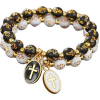 Religious Cross Beaded Bracelet for Men Women Pink White Black Prayer Jewelry Hand Chains Rosary Braclets Lucky Friendship Gift