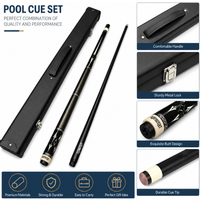 12.5mm Tip 2-Piece Professional Billiard Cue, Black Anti-Slip Leather Wrap Grip, Silver Geometric Pattern Butt, with cue case