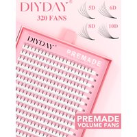 DIYDAY 320 Fans Pointed Base Eyelash Clusters, Premade Fans Fluffy Lash Extensions Easy to Pick Natural Volume Lashes