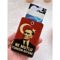 1pc Turkey M-Mustafa Kemal Ataturk Card Case Keychain Access Card Bag Key Tag Ring Leather Card Holder Key Ring Access