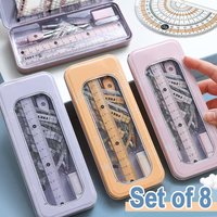 8-Piece Set of Measuring Rules for Students Including Compass Measuring Angle Ruler Triangular Ruler Measuring and Drawing Compl