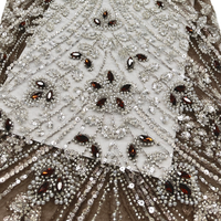 Gorgeous Rhinestone Heavy Tube Sequins Embroidered Mesh Fabric Beaded High Quality Mesh For Sewing Process Banquet Gown Material