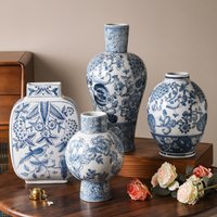 Chinese Blue and White Porcelain Retro Vase Ceramic Bottle Flower Vase Porcelain Ornaments Home Decoration Accessories