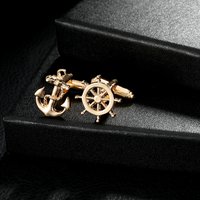 Classic Ship Anchor and Rudder Shaped Gold Mens Cufflinks