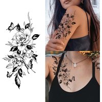 Dark Style Rose Waterproof Temporary Tattoo for Shoulder and Arm, Long-Lasting, Realistic Fake Tattoo for Men and Women