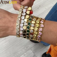 2025 New Gold Color Geometric Oval Heart Stretchy Stretch Beaded Tennis Chain Adjusted Size Bracelet For Women Fashion Jewelry