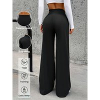 Women's casual wide-leg pants, loose mid-stretch fabric, summer style. Sport pants, yoga pants, for workwear, loungewear.