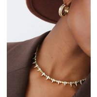 2025 New Cool Women Jewelry Gold Color Rock Punk CZ Paved Spike Geometric Charm Chain Necklace