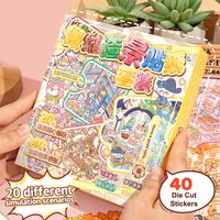 Scenes Cartoon Landscape Sticker Book DIY 3D Stickers Cabin Scene Pocket Stickers Miniature Scene Stickers Birthday Gifts