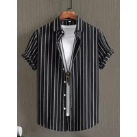Alternating Striped Men's Shirts Summer Minimalist Shirts Beach Casual Style Short Sleeved Shirt Men's Hawaii Vacation Shirt