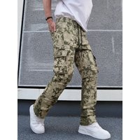 Men's Street Fashion Drawstring Waist Slant Pocket Camouflage Cargo Pants Camo Cargo Pants Men Army Pants Camo Cargos Men Cargos