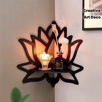 Floating Corner Shelf Wooden Wall Storage Rack Decorative Pattern Wall-Mounted Floating Shelf for Home Decor