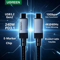 UGREEN 240W Type C To Type C Cable PD100W Fast Charging USB3.2 10Gbps data For Apple iPad Notbook charger Android Braided 1m 2m