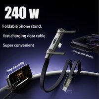 240W PD Dual Type C Fast Charging Cable With Phone Stand For iPhone 17 Pro Max Samsung S26 Ultra Universal Phones Laptops