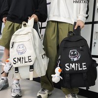 Pocket Front Backpack, Preppy Style Solid Color Nylon Bookbag, Kawaii Large Capacity Double Handle School Bag