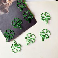 Green Four-Leaf Clover Paper Clips - Creative Metal Binder Clips, Stylish Office Supplies for Organizing Documents