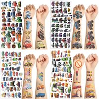 10pcs/set Cartoon Car Mcqueen Temporary Tattoo Stickers Cute School Bus Excavator Waterproof Tattoo For Funny Birthday Gift