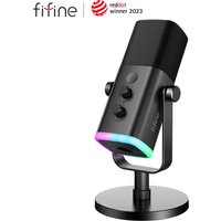 FIFINE mikrofon dynamiczny USB/XLR z przyciskiem wyciszania dotykowego, wtyczka słuchawkowa, sterowaniem I/O, dla miksera PC PS5/4, Ampligame mikrofonu do gier AM8