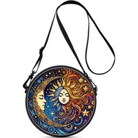 Moon Sun Print Round Shoulder Bag Casual Messenger Bag for Woman Best Gifts 2D Flat Casual Daily Crossbody Bag