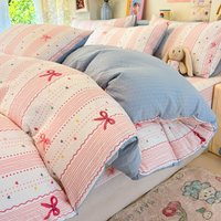 Ins Girls Strawberry Bedding Sets 2025 New Queen Size Bed Sheet Set Duvet Cover Set With Pillowcase No Filling image 4