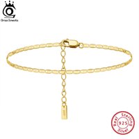 ORSA JEWELS 925 Sterling Silver Italian 2mm Sparkle Mirror Chain Anklets for Women Gold Foot Bracelet Ankle Straps Jewelry SA29