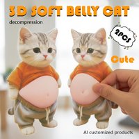 3D Cat Belly Sticker Squeezeable Decoration Soft Pink Background Mobile Phone Decoration Sticker For Home Decoration 2026 New