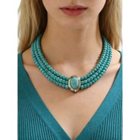 Bohemian Multi-Layer Turquoise Beaded Necklace for Women – Vintage Gold Accent Statement Collar Necklace