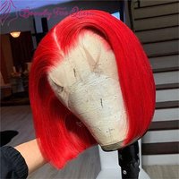 Brazilian Colored Human Hair Wig Red Straight Short Bob 200 Density 13x4 Transparent Lace Frontal Wigs High Quality For Women