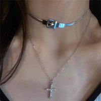 Gothic Y2K Vintage Cross Pendant Belt Buckle Choker Snake Chain Necklaces Set For Women Egirl Punk Trend EMO Jewelry Accessories