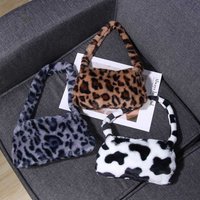 Fashion Soft Faux Fur Plush Underarm Handbag Cow Print Leopard Print Mini Shoulder Bag Faux Fur Purse