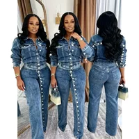 Crop Denim Jackets Coat Elegant 2 Piece Pant Set Outfits Y2K Streetwear 2025 Winter Fall Chic Clothes Women Sexy Two Piece Sets