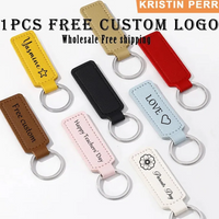 Free Personalised Simple Business Car PU Leather Keychain European and American Coffee Red and Pink Leather Strip Keychain Gifts