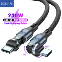 Domars PD 240W Super Fast Charging Cable 540-degree Rotating Charging Plug USB-C to Type-C Data Cable for iPhone Android Samsung